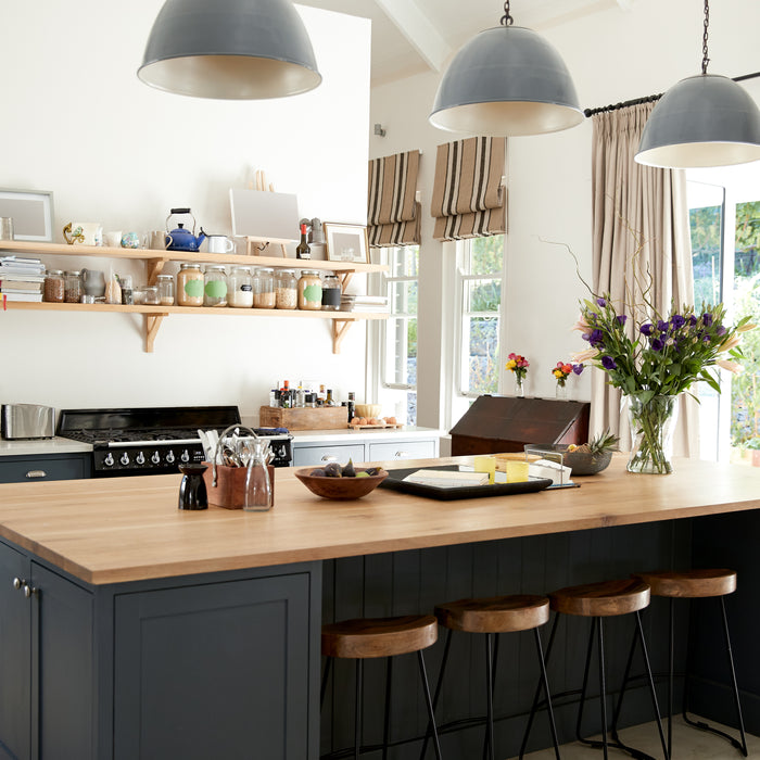 Roman Blinds featured in a farmstyle kitchen