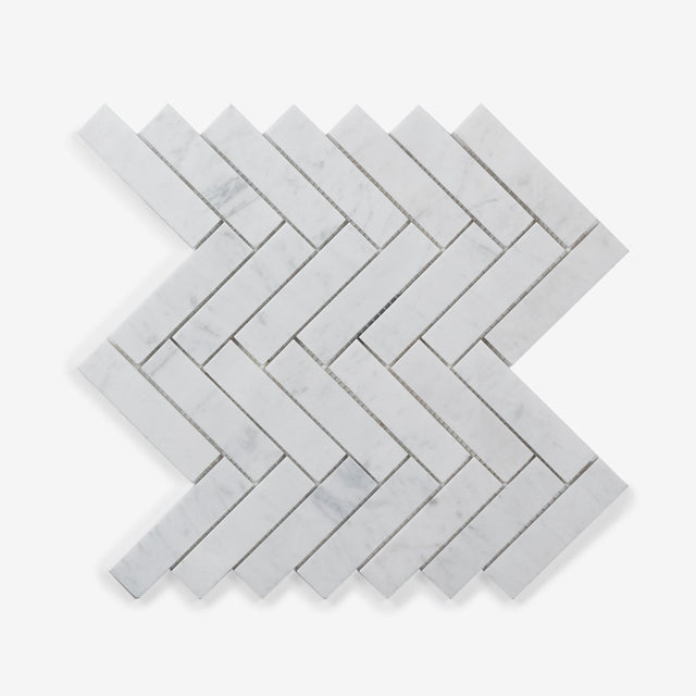 Carrara Gabriele Herringbone Honed Marble Mosaic 305 x 281 x 8mm Sample