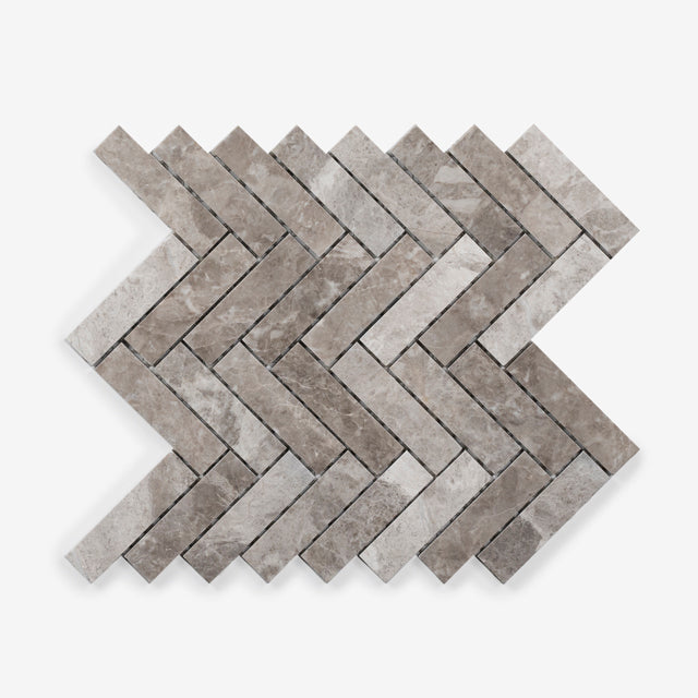 Silver Grey Gabriele Herringbone Honed Marble Mosaic 305 x 281 x 8mm Sample