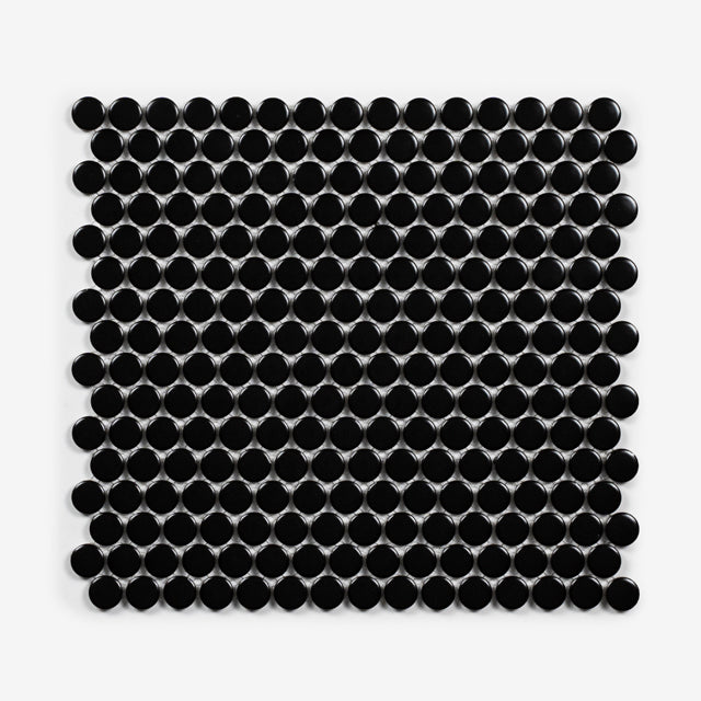 Mooloolaba Gloss Black Porcelain Penny Round Mosaic Tile 20x20mm