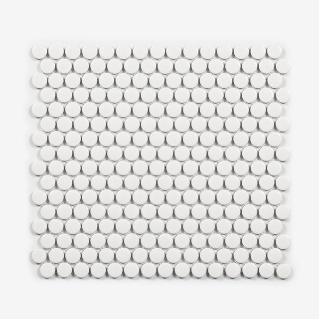 Mooloolaba Satin White Porcelain Penny Round Mosaic Tile 20x20mm