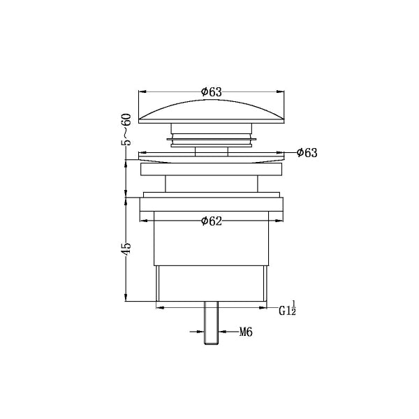 Technical Drawing: Nero Universal Nero Pop Up Waste - Brushed Nickel