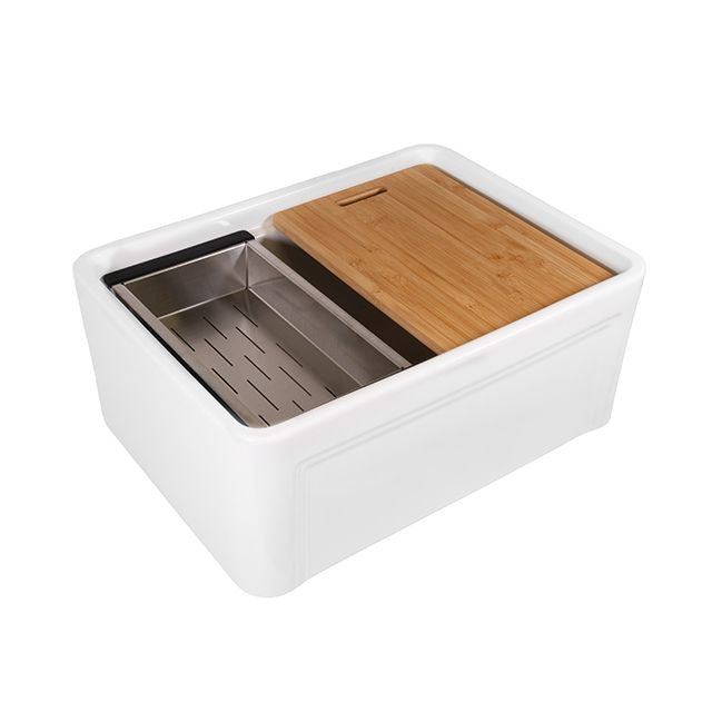 Bao Ceramic Farmhouse Sink & Accessories Pack 615mm - Gloss White