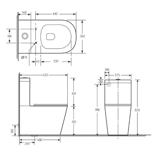 Bao Elegant Universal Rimless Toilet Suite