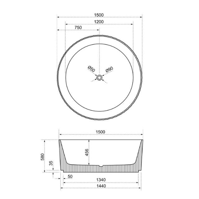 Bao Fluted Round 1500mm Freestanding Bath in Matte White