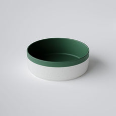 Bao round 370mm speckled matte white texture with forest green interior above counter basin