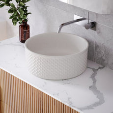 Bao Round 380mm Above Counter Diamond Embossed Basin in Matte White Textured Finish - The Blue Space