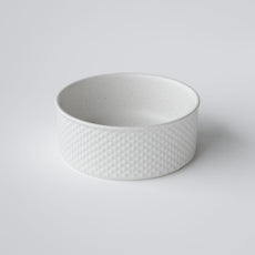 Bao round 380mm above counter basin with speckled matte white texture finish and diamond embossed design