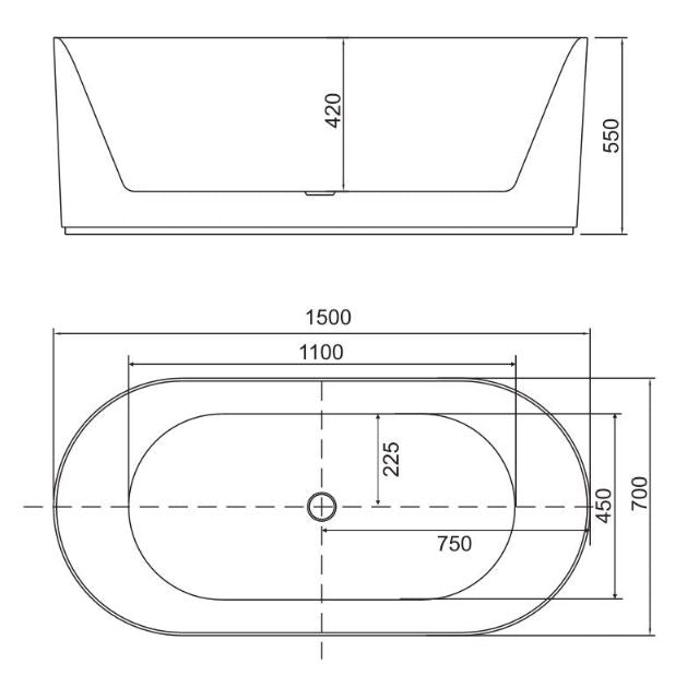 BelBagno Berg 1500 Freestanding Bath Technical Drawing - The Blue Space