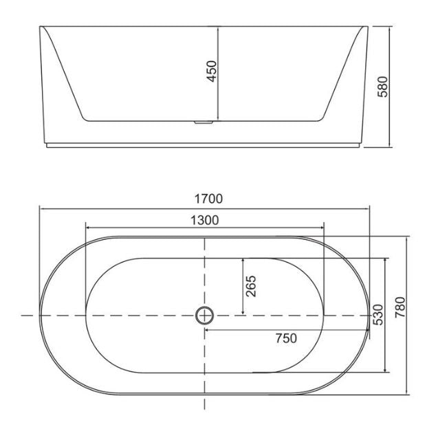 BelBagno Berg 1700 Freestanding Bath Technical Drawing - The Blue Space