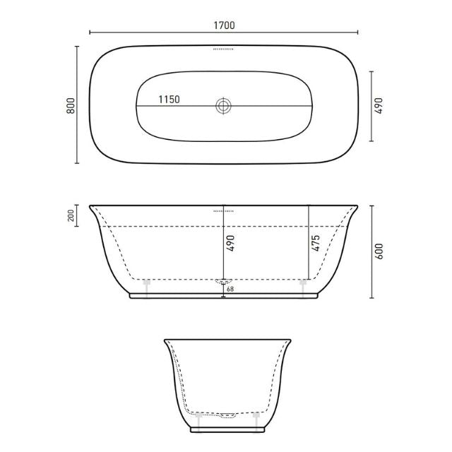 Decina Lola 1700mm Freestanding Bath with Overflow