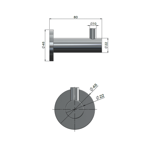 Technical Drawing - Meir Outdoor Robe Hook 316 Stainless Steel