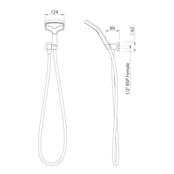 Methven Rua Hand Shower Technical Drawing - The Blue Space