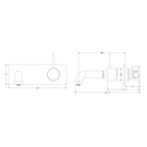 Technical Drawing: Nero Mecca Wall Basin Mixer Handle Up 185mm Spout Gun Metal