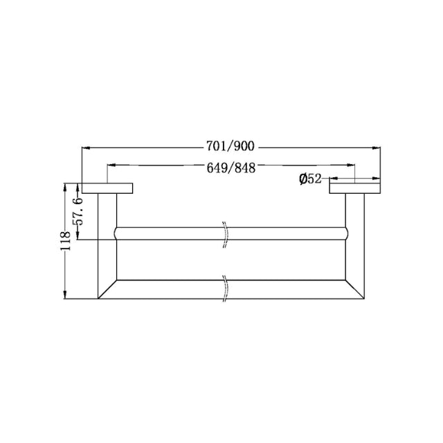 Technical Drawing Nero Dolce Double Towel Rail 700mm - Chrome NR3630dCH | The Blue Space