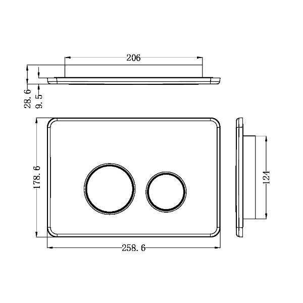 Technical Drawing Nero In Wall Toilet Push Plate Brushed Bronze NRPL001BZ - The Blue Space