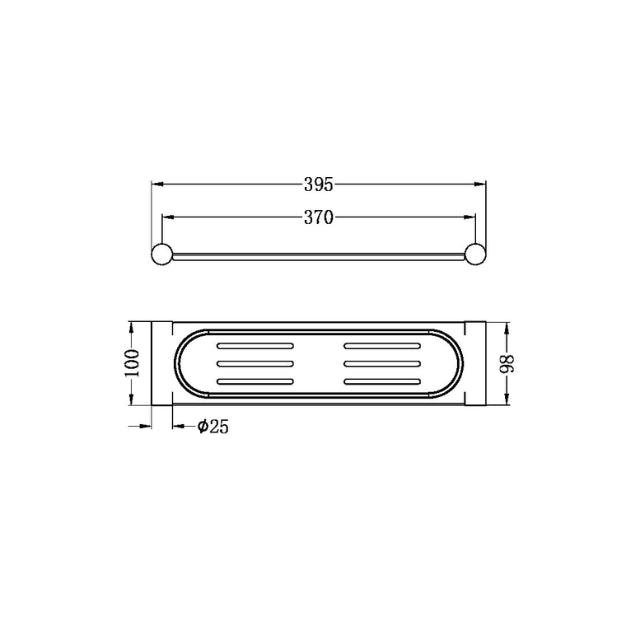 Technical Drawing Nero New Mecca Metal Shower Shelf Brushed Nickel NR2387aBN | The Blue Space