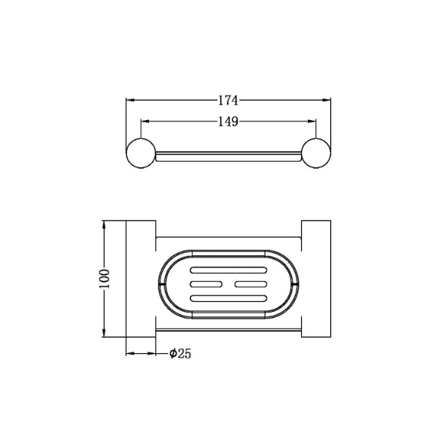 Technical Drawing Nero New Mecca Soap Dish Holder Brushed Nickel NR2330BN | The Blue Space