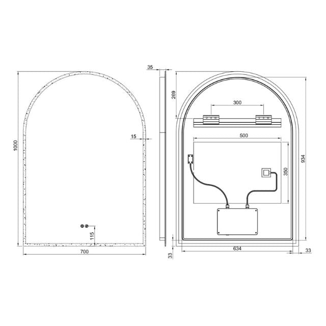 Remer Frameless Great Arch 700mm x 1000m Mirror