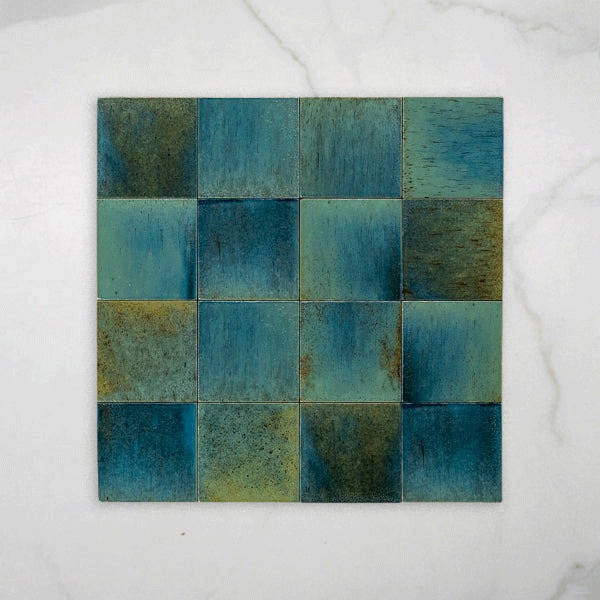 Sicily Turchese Blue Gloss Zellige Cushioned Edge Porcelain Tile 100x1 ...