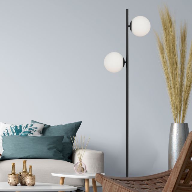 Telbix Figaro 2 Light Floor Lamp E27 Black FIGAROFL2-BKOM - The Blue Space