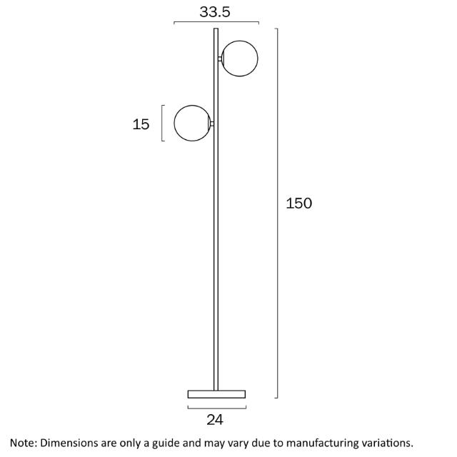 Telbix Figaro 2 Light Floor Lamp E27 Dimensions - The Blue Space