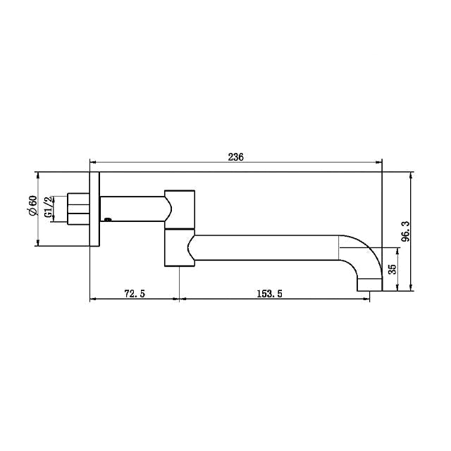 Mecca Wall Mounted Swivel Basin/Bath Spout Only technical drawing | The Blue Space