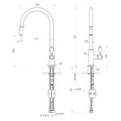 Technical Drawing Turner Hastings Ludlow Pull Out Sink Mixer - Brushed Brass LU109PM-BB - The Blue Space