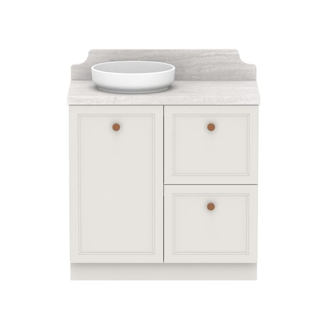 ADP Mabel Floor Standing Vanity With Cherry Pie Premium Solid Surface Benchtop - 900mm Left Offset Basin MABFCW0900WKLCP | The Blue Space