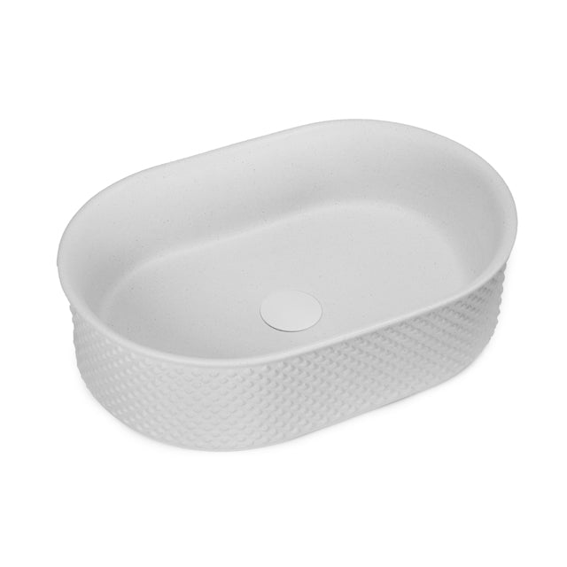 Bao Pill 500mm Above Counter Diamond Embossed Basin - Matte White Textured  | The Blue Space