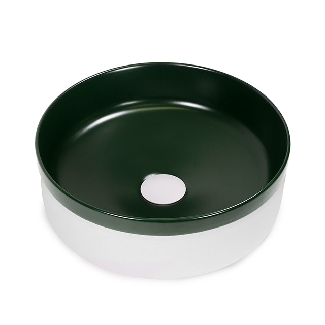 Bao Round 370mm Matte White Texture and Dark Green Above Counter Basin  | The Blue Space