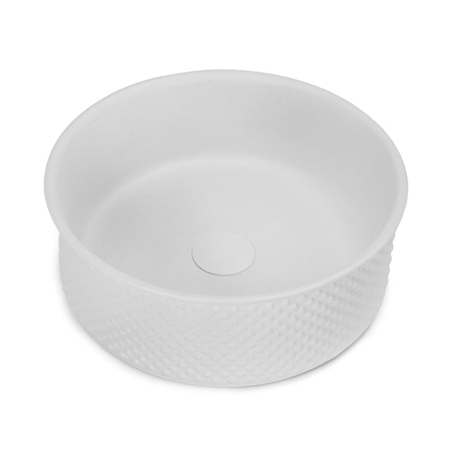 Bao Round 380mm Above Counter Diamond Embossed Basin - Matte White Textured  | The Blue Space