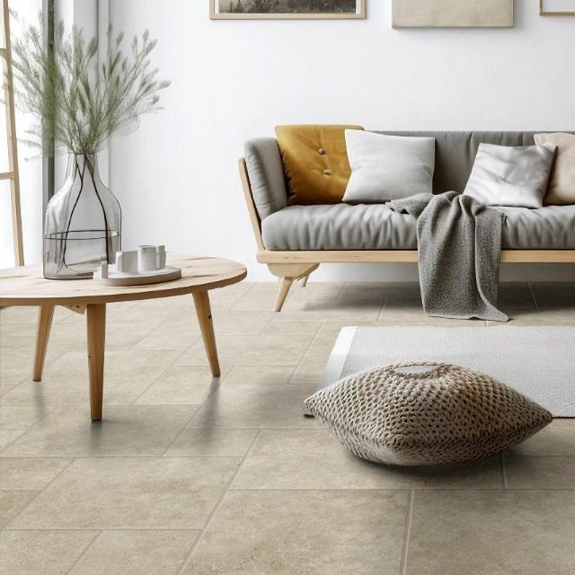 Beige Amara Travertine Tile Matt French Pattern Porcelain  | The Blue Space