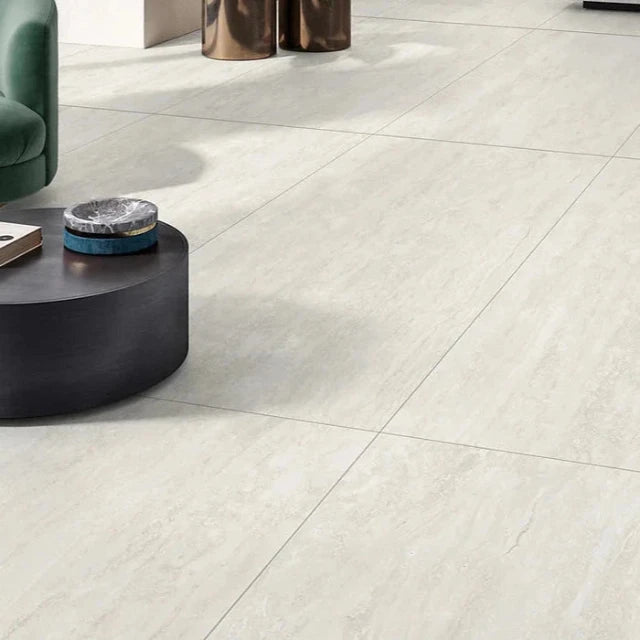 Bianco Josie Cross Cut Travertine Tile Tech grip 300 x 600 x 10mm Porcelain  | The Blue Space