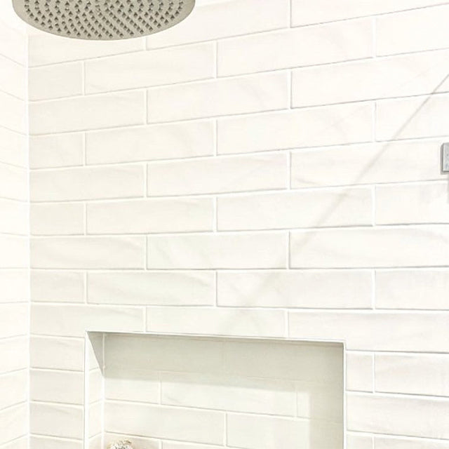 Bianco Rylee Subway Tile Textured Gloss 75 x 300 x 9mm Italian Ceramic  | The Blue Space