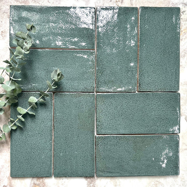 Dark Green Dianna Hand Made Subway Tile 75 x 150 x 9mm Spanish Ceramic  | The Blue Space