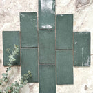 Dark Green Dianna Hand Made Subway Tile 75 x 150 x 9mm Spanish Ceramic  | The Blue Space