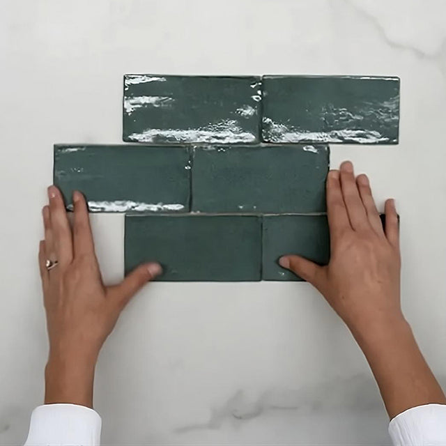 Dark Green Dianna Hand Made Subway Tile 75 x 150 x 9mm Spanish Ceramic  | The Blue Space