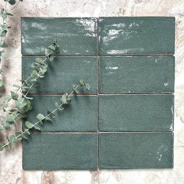 Dark Green Dianna Hand Made Subway Tile 75 x 150 x 9mm Spanish Ceramic  | The Blue Space