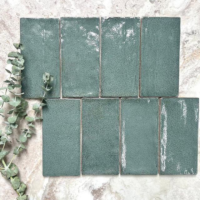 Dark Green Dianna Hand Made Subway Tile 75 x 150 x 9mm Spanish Ceramic  | The Blue Space