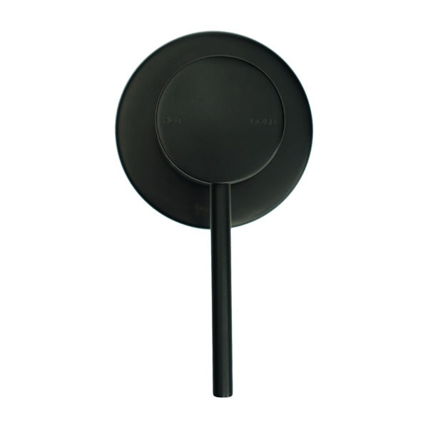 Indigo Alida wall bath shower mixer in matte black finish. Round shower mixer with pin lever. Affordable high quality bathroom taps. 