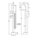 Technical Drawing Fienza Empire Floor Mounted Bath Mixer With Hand Shower 221113 - The Blue Space