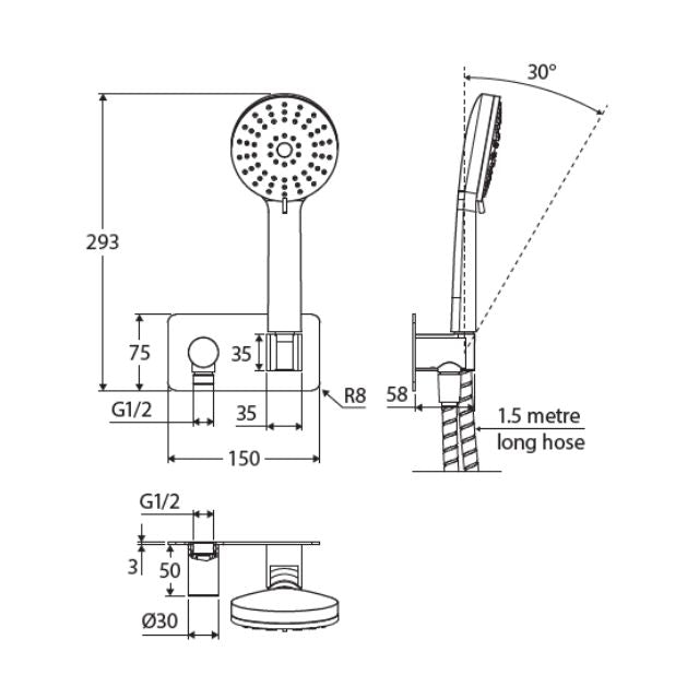 Technical Drawing Fienza Empire Deluxe Twin Shower Chrome 455120 - The Blue Space