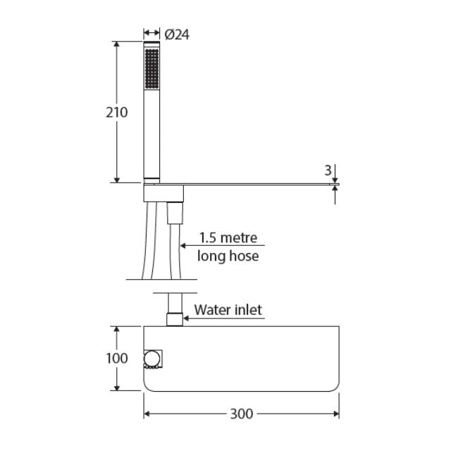 Technical Drawing Fienza Empire Hand Shower With Integrated Shelf 433104 - The Blue Space