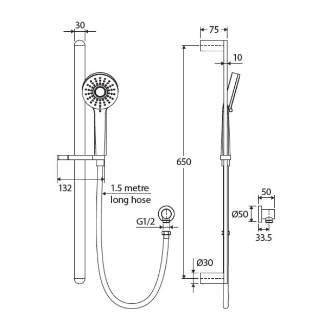 Technical Drawing Fienza Empire Rail Shower 444108 - The Blue Space