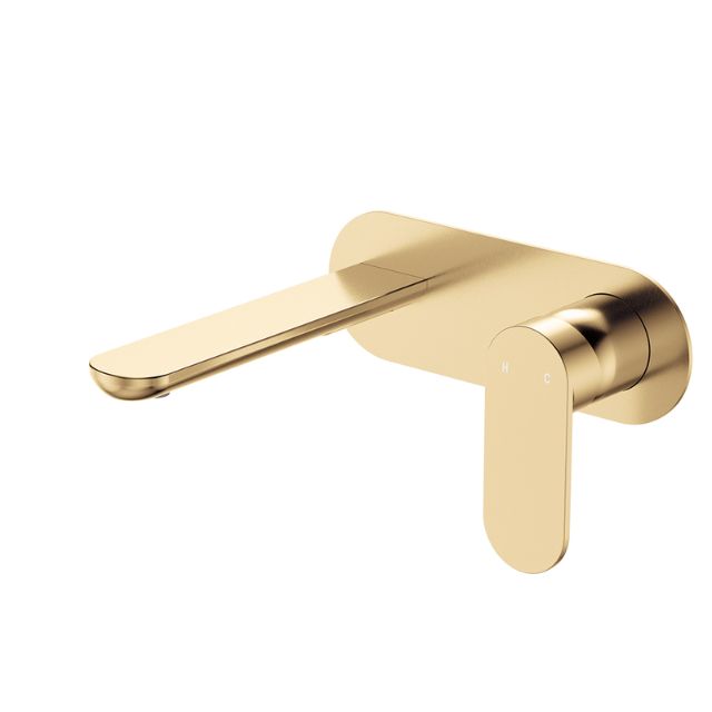 Fienza Empire Slim Basin/Bath Wall Mixer Set Oval Plate 160mm Urban Brass 234106UB-LF - The Blue Space