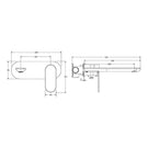 Technical Drawing Fienza Empire Slim Basin/Bath Wall Mixer Set Oval Plate 200mm Chrome 234106-200-LF - The Blue Space