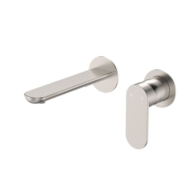 Fienza Empire Slim Basin/Bath Wall Mixer Set Round Plates 160mm Brushed Nickel 234104BN-LF - The Blue Space