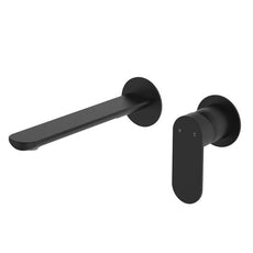 Fienza Empire Slim Basin/Bath Wall Mixer Set Round Plates 200mm Matte Black 234104B-200-LF - The Blue Space