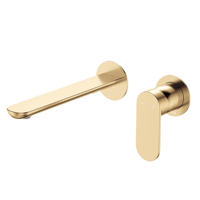 Fienza Empire Slim Basin/Bath Wall Mixer Set Round Plates 200mm Urban Brass 234104UB-200-LF - The Blue Space